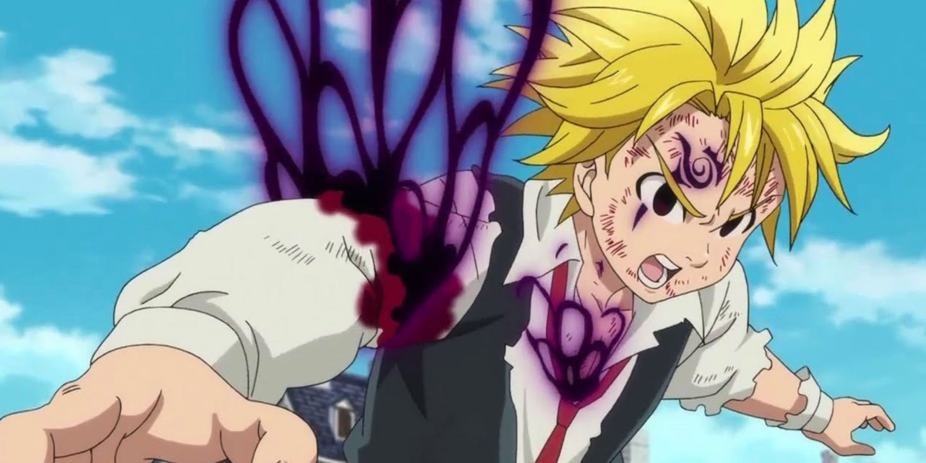 Meliodas suffers a wound in battle in The Seven Deadly Sins