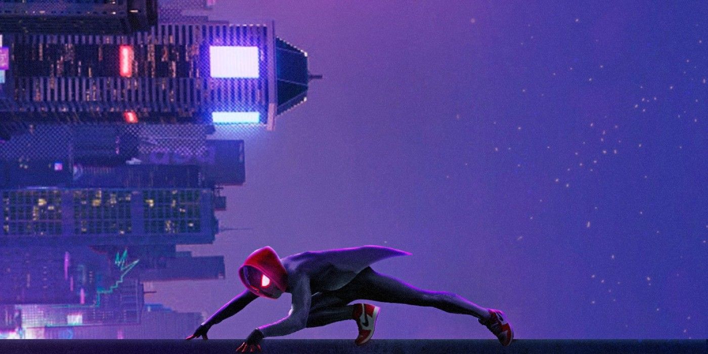 Miles Morales wall crawls in Into The Spider-Verse