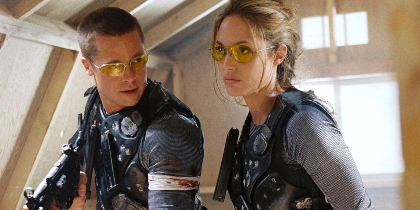 Brad Pitt and Angelina Jolie in tactical gear in Mr. and Mrs. Smith