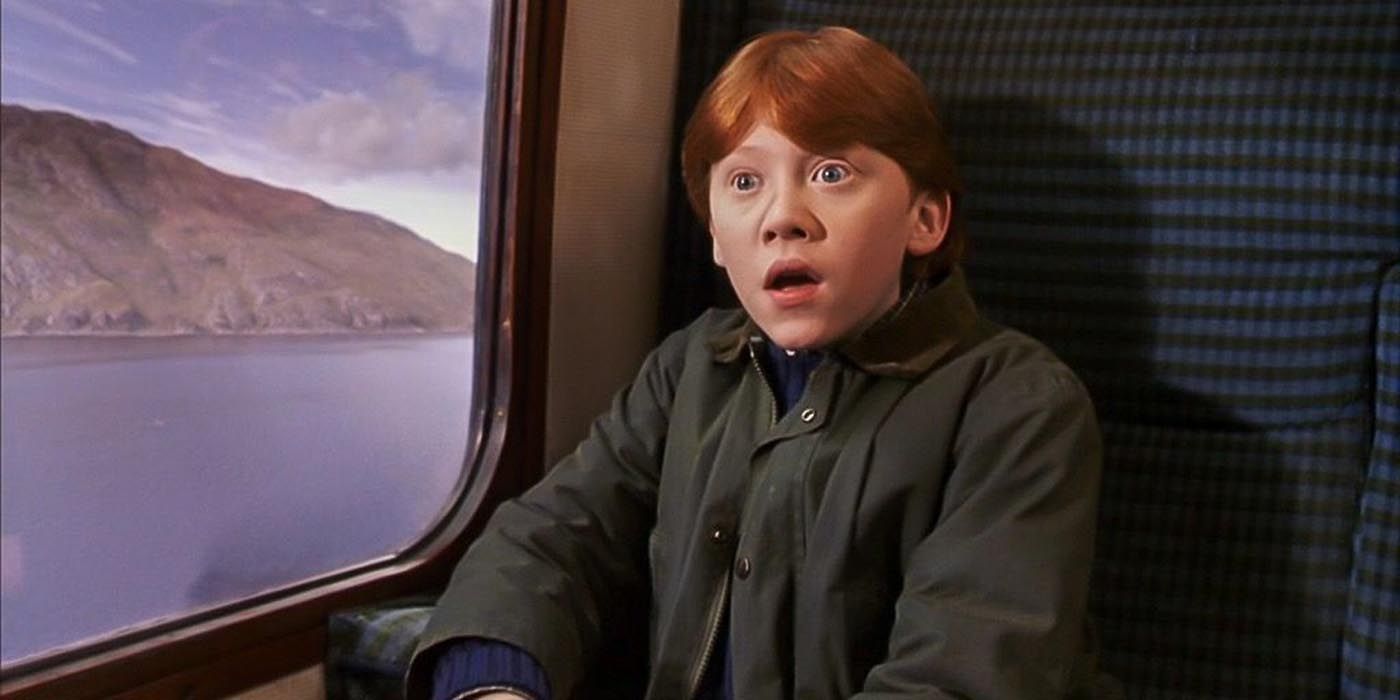 Ron Weasley on the train to Hogwarts.