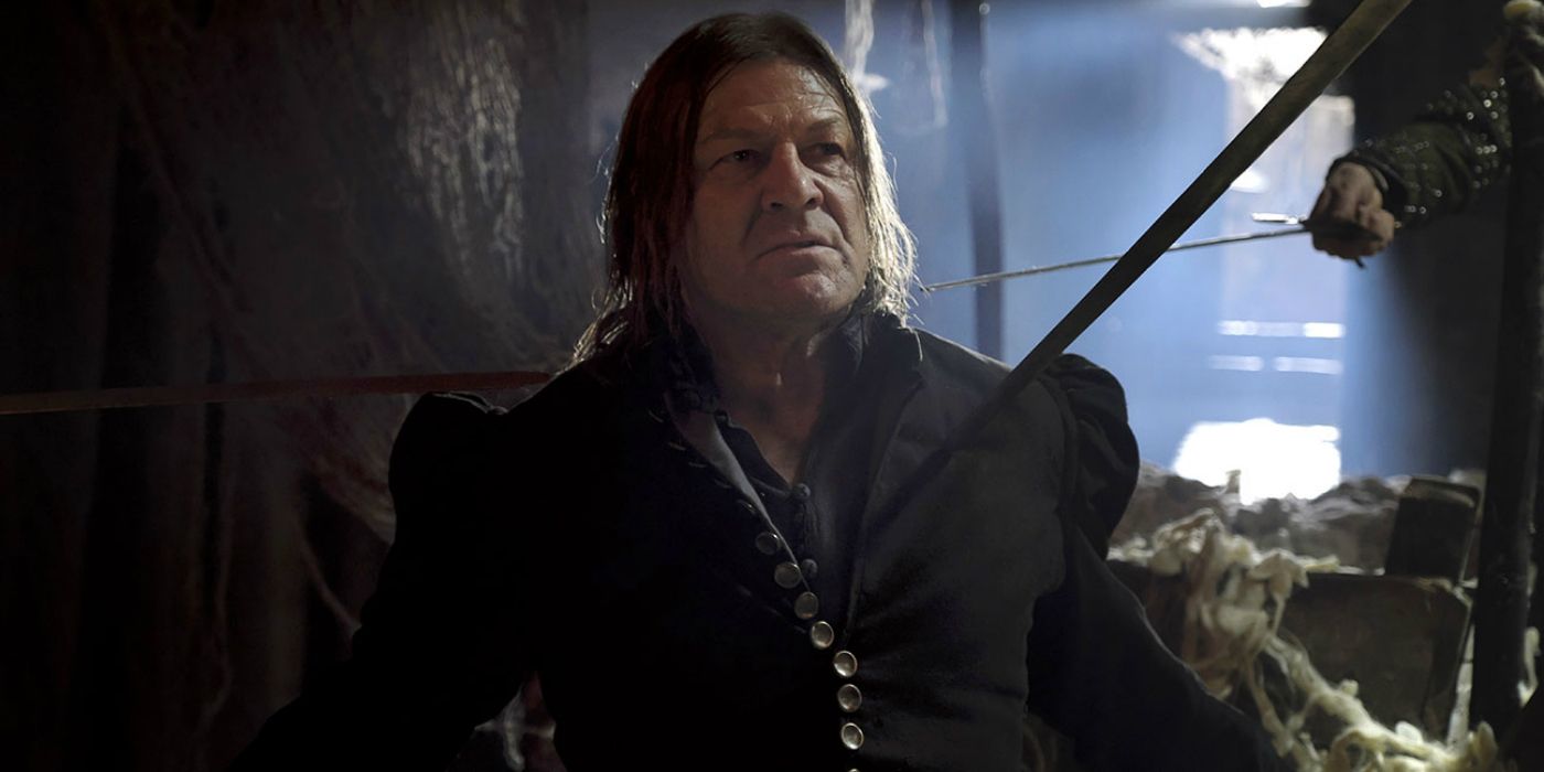 Sean Bean held at the tip of a sword in Medici the Magnificent