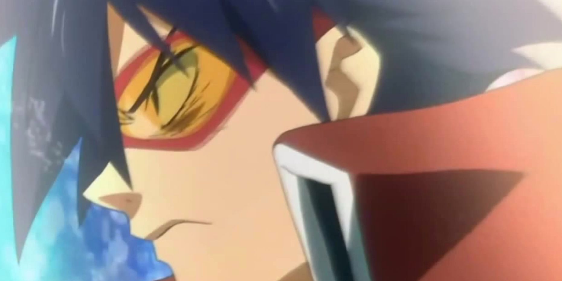 Simon menatap lawan di Gurren Lagann