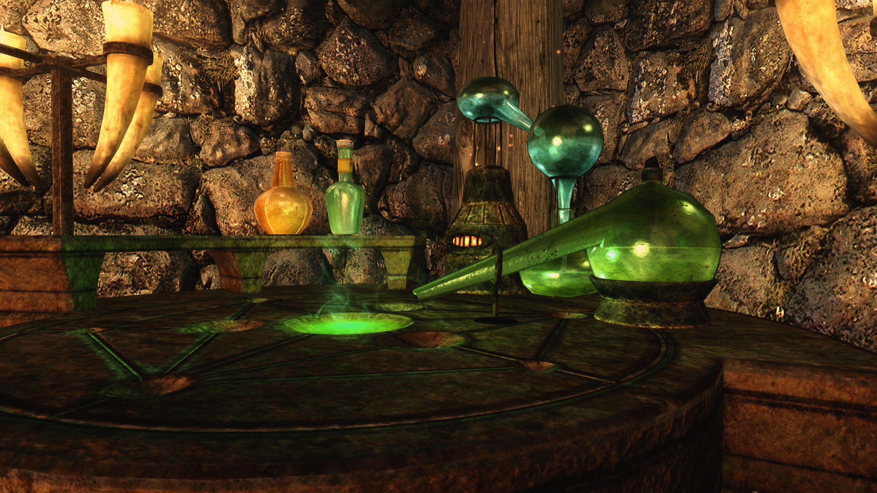 An Alchemy table in Skyrim