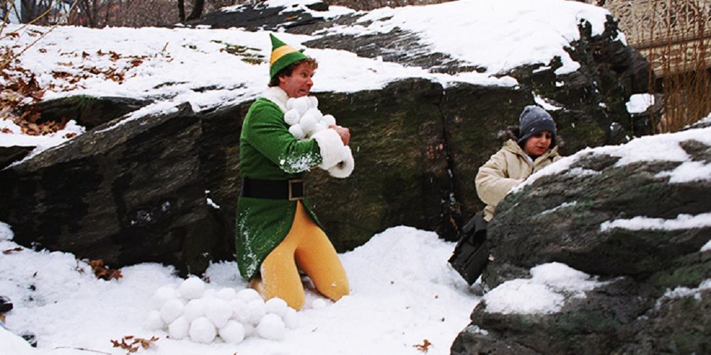 Buddy partakes in a snowball fight in Elf.
