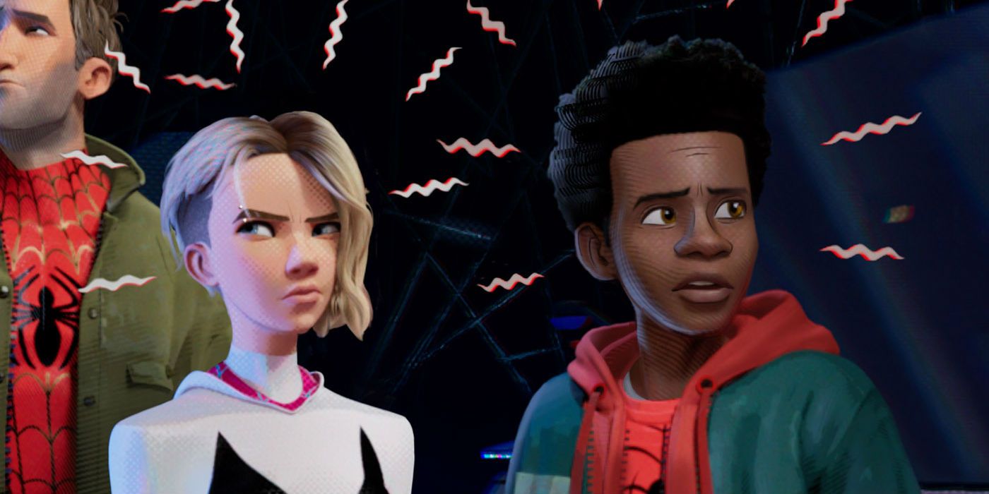 Gwen Stacy and Miles Morales standing next to each other in Spider-Man Into the Spider-Verse