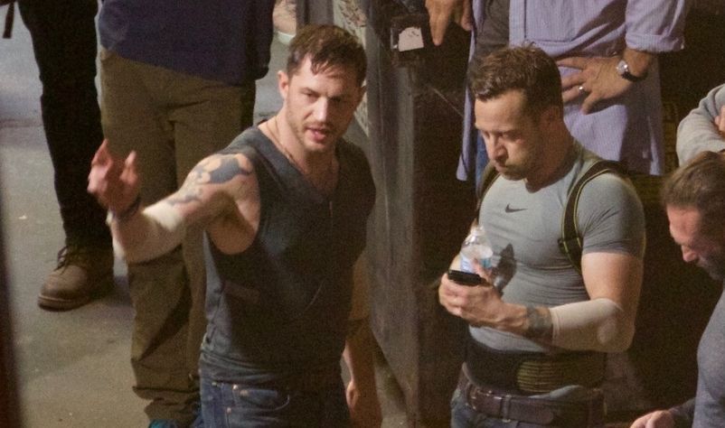 Tom Hardy discussing during filming of Venom
