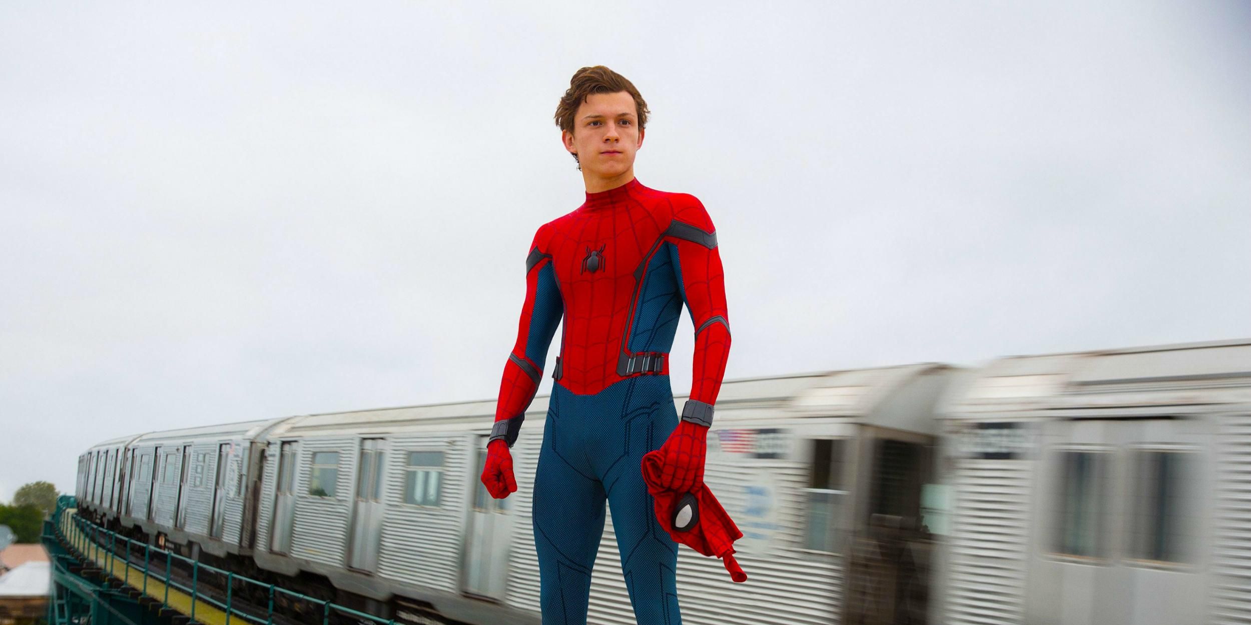 Spider-Man on top of a train Homecoming