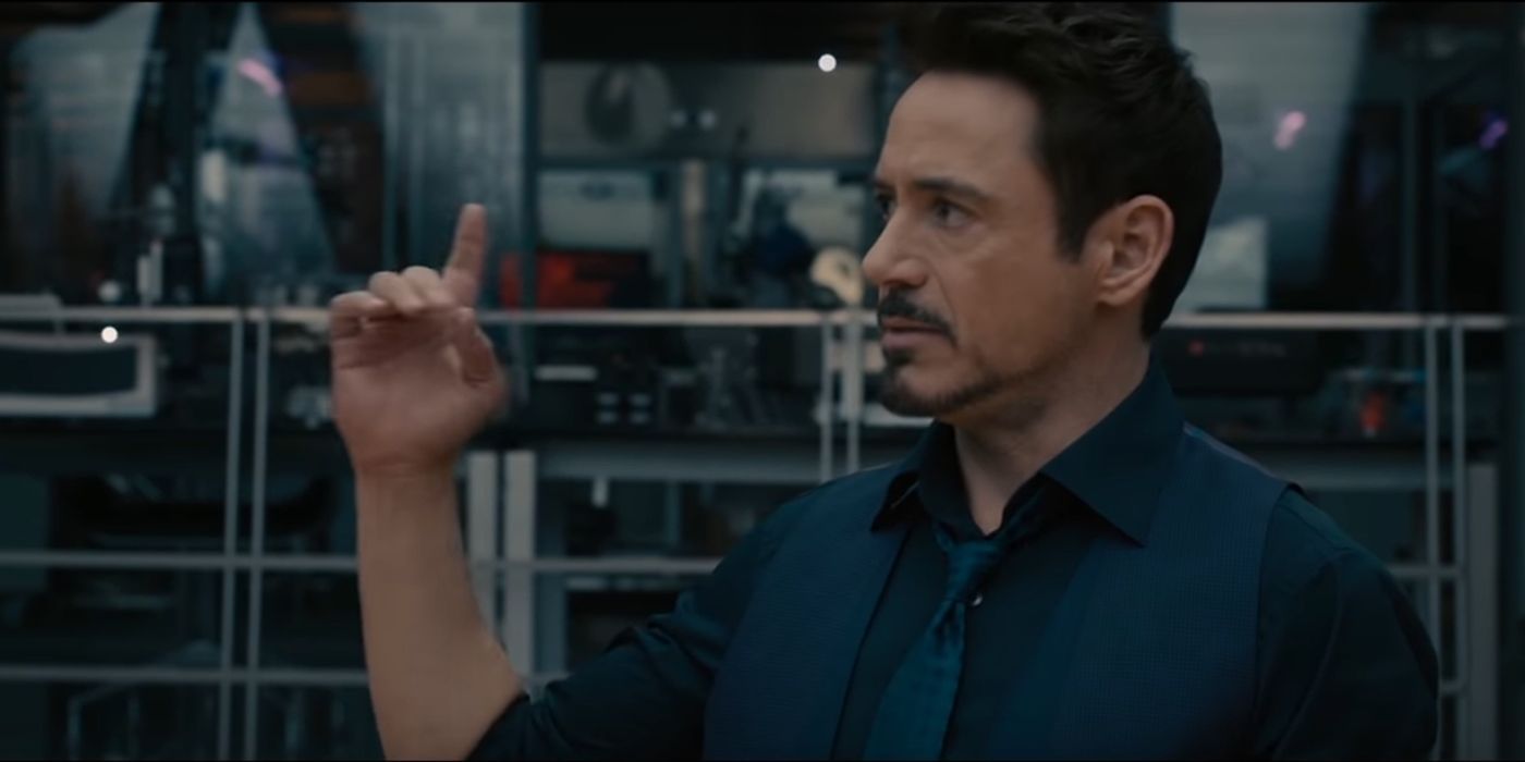 Tony Stark points upwards as he says this is the Endgame in Age of Ultron