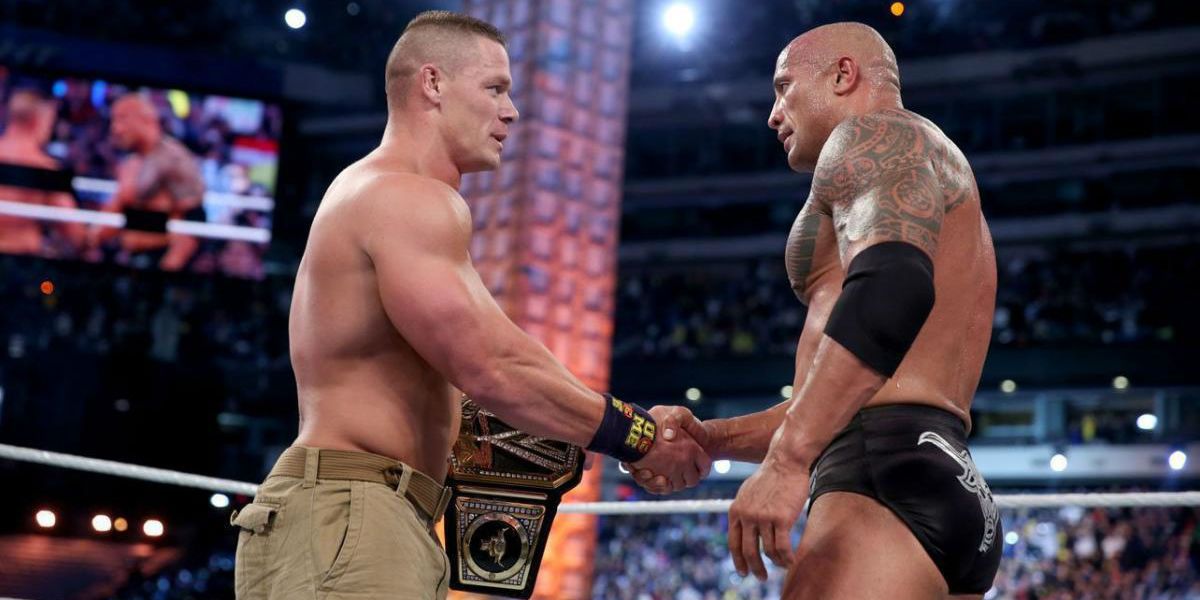 WWE WrestleMania 29 - John Cena Shakes Hands With The Rock