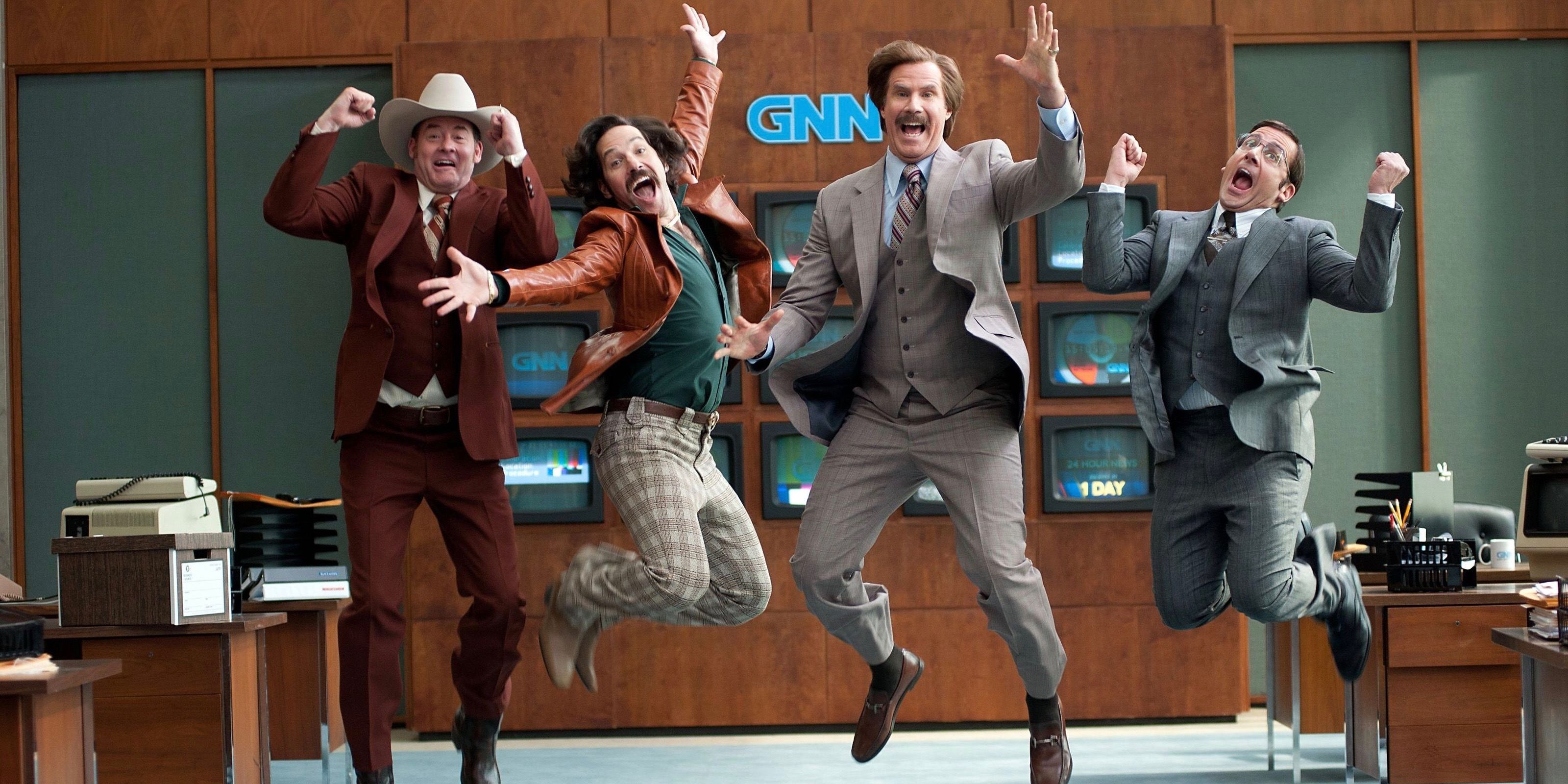 Will Ferrell, Paul Rudd, Steve Carell, and David Koechner in Anchorman 2 The Legend Continues