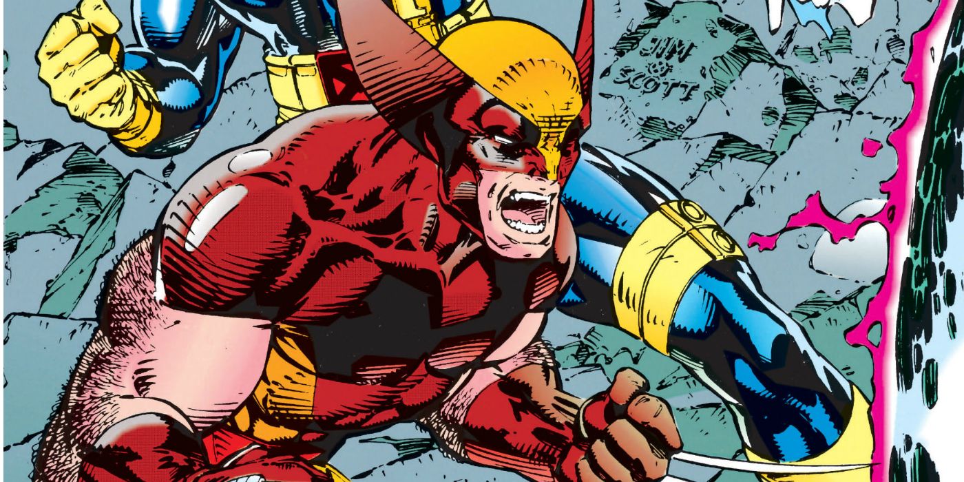 Wolverine vestindo seu traje marrom e bege.