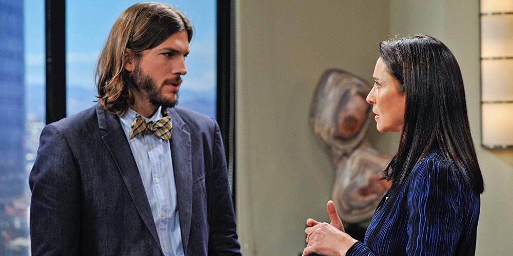 Ashton Kutcher and Mimi Rogers in Two and a Half Men