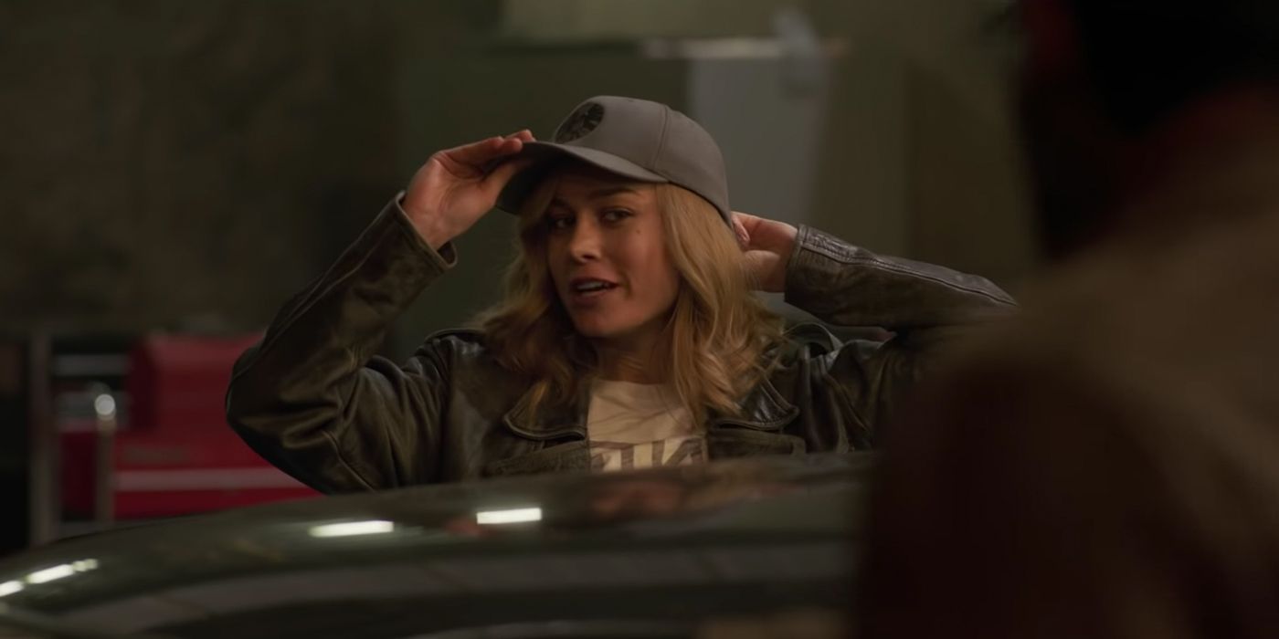Carol Danvers Wearing a SHIELD Hat in Captain Marvel