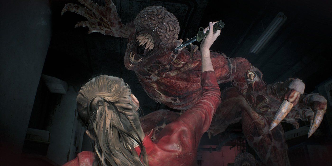 Claire Fights A Licker in Resident Evil 2 Remake