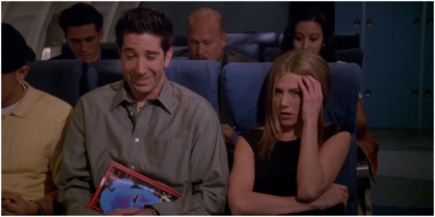 David Schwimmer as Ross and Jennifer Aniston as Rachel in Friends, on plane