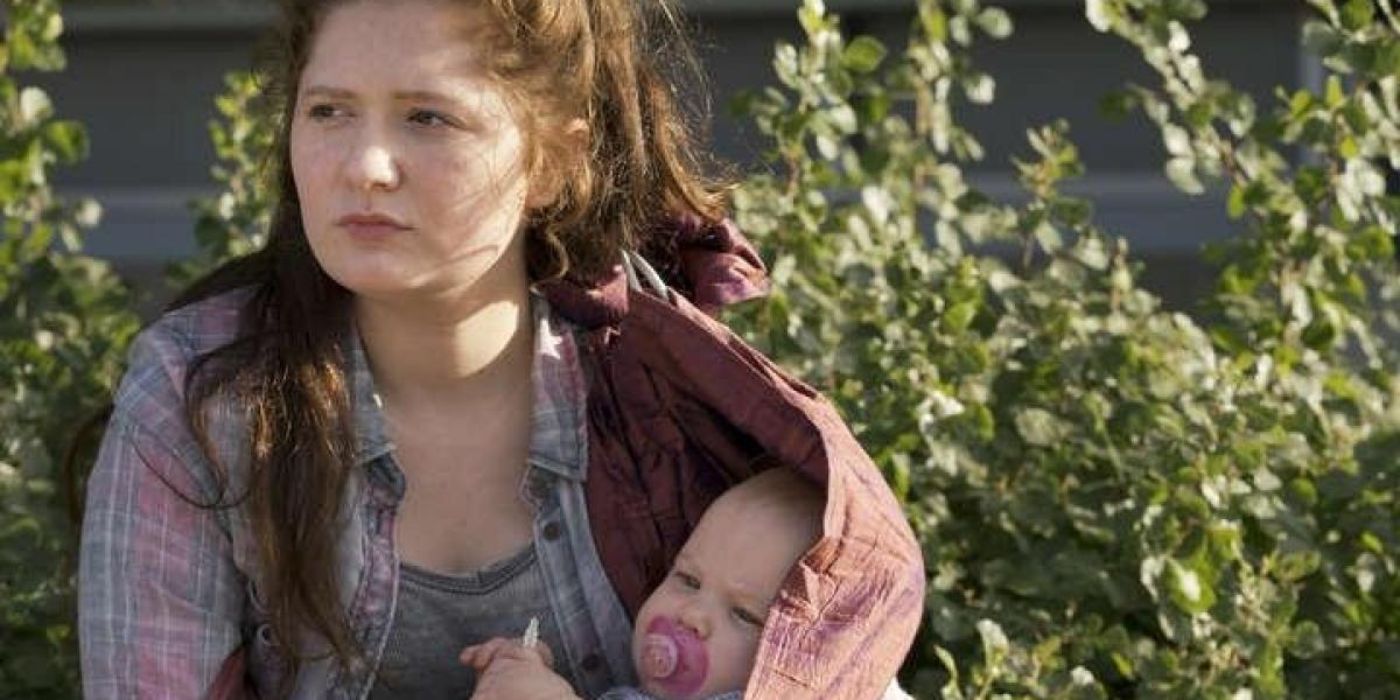 Debbie Gallagher and baby Franny in a sling in Shameless