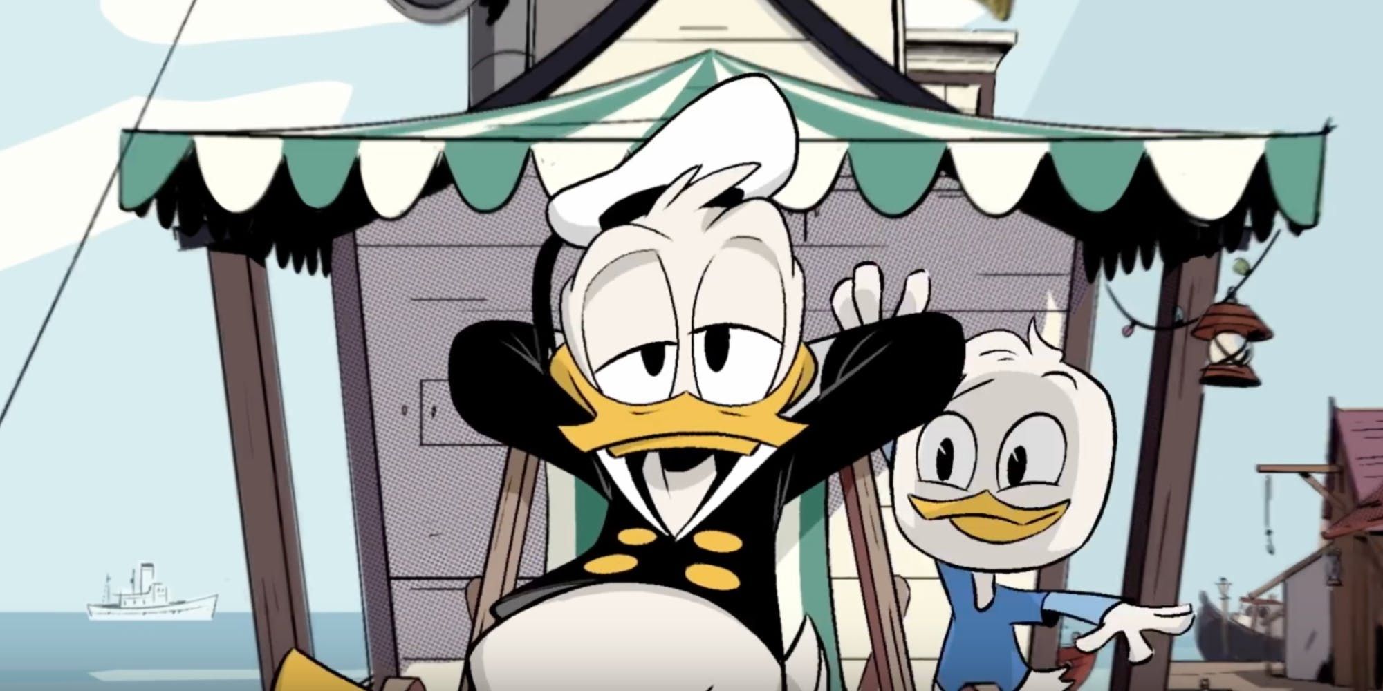 Donald relaxa em seu barco em Ducktales