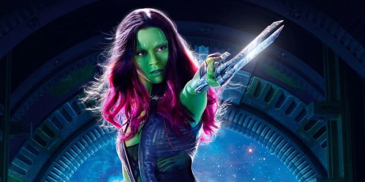 Gamora holding out her daggers in Guardians of the Galaxy.