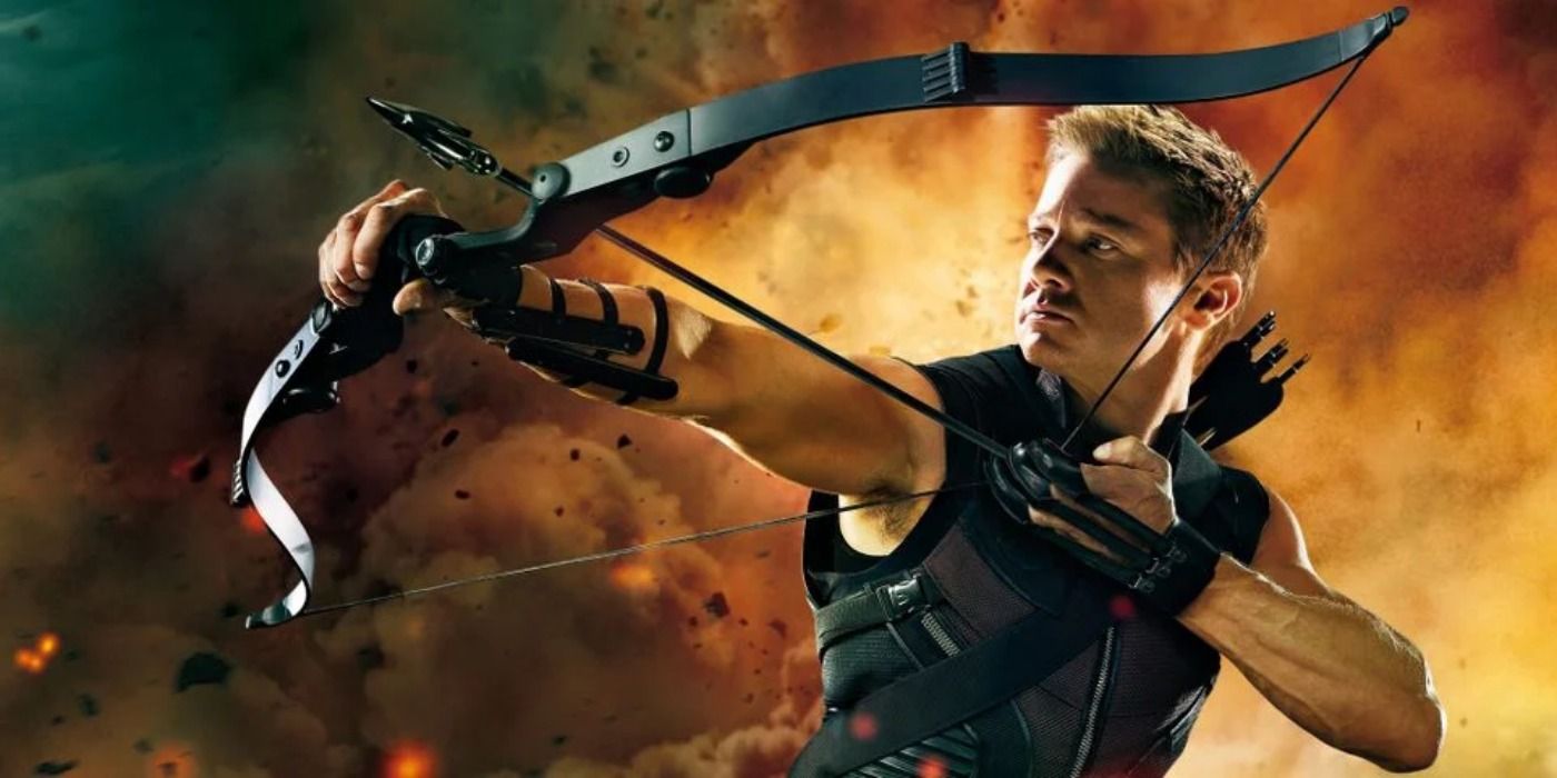 Hawkeye shooting an arrow.