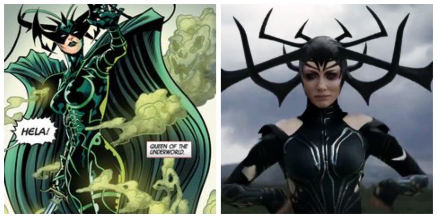 Hela in the comics and in Thor: Ragnarok.