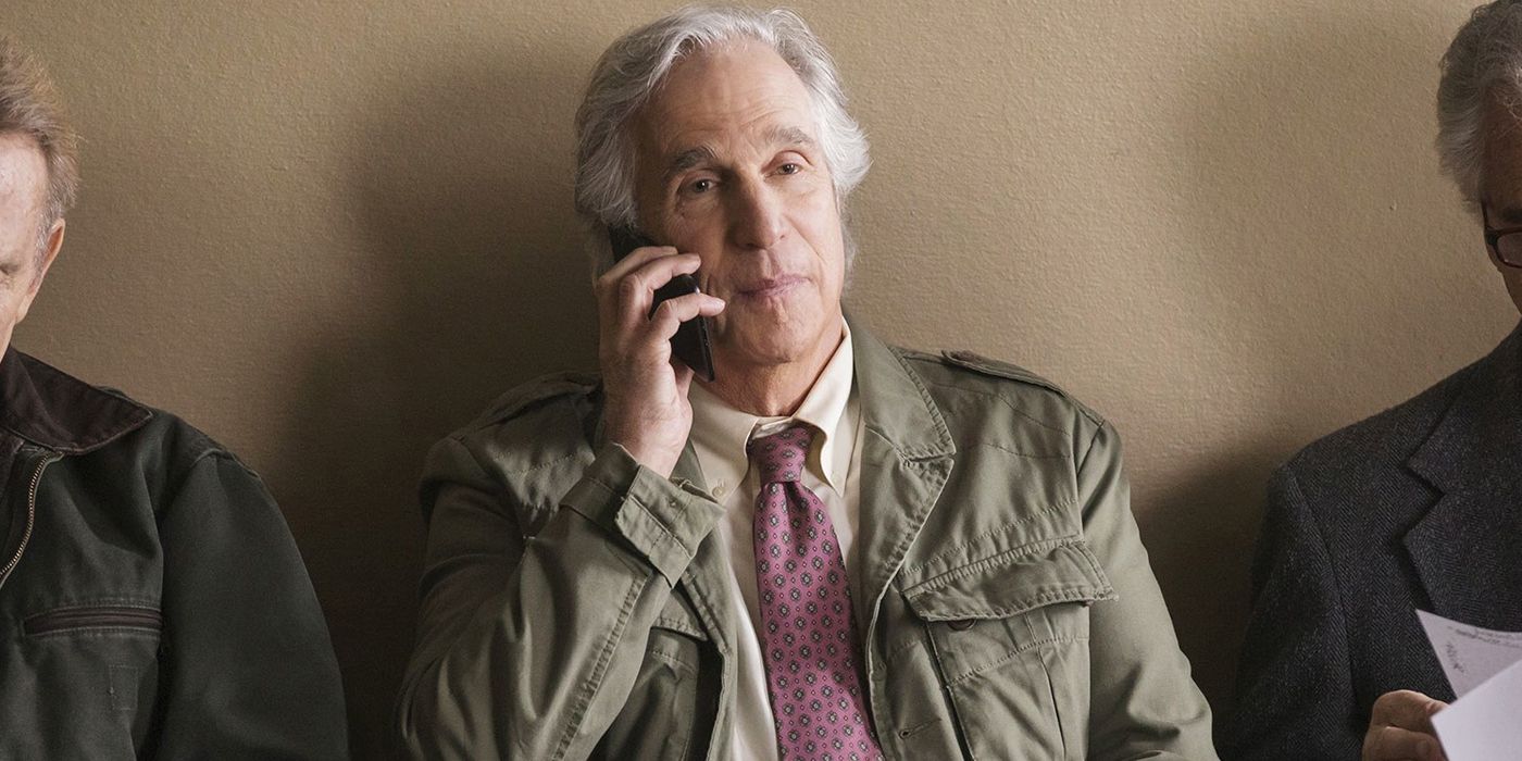 Henry Winkler on phone in Barry