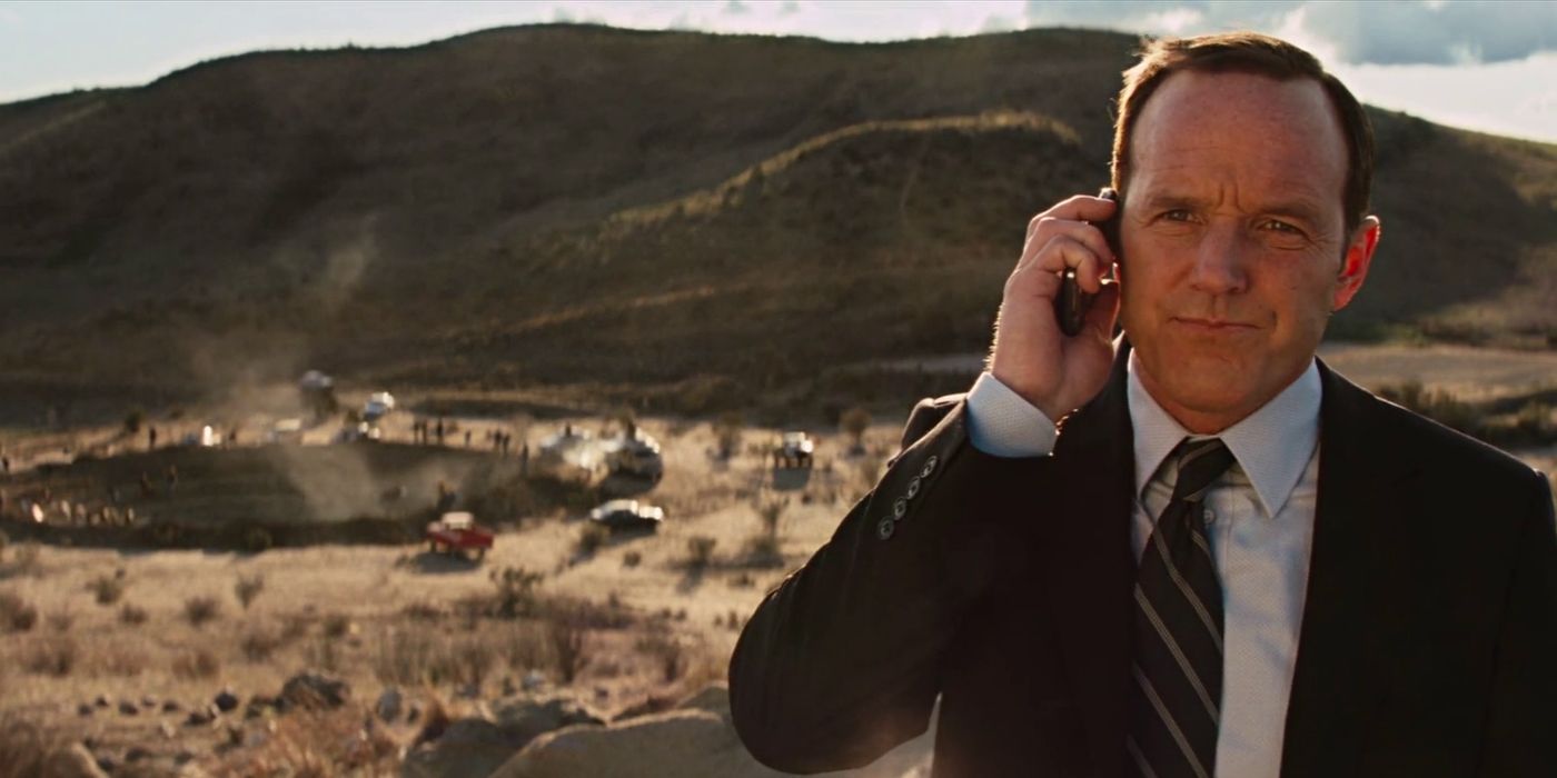 Couolson on the phone by the crater from Thor's hammer in the Iron Man 2 post-credits scene