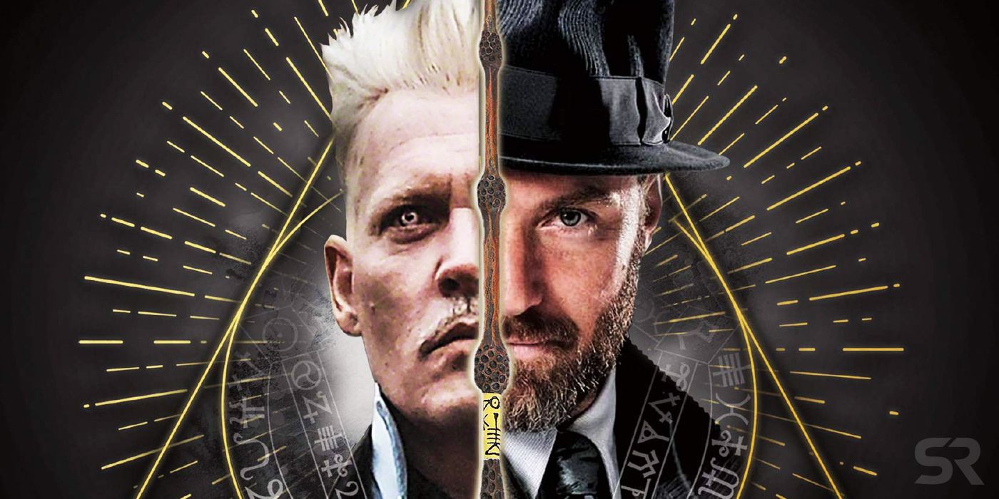 Johnny Depp as Grindelwald and Jude Law as Dumbledore in Fantastic Beasts 2