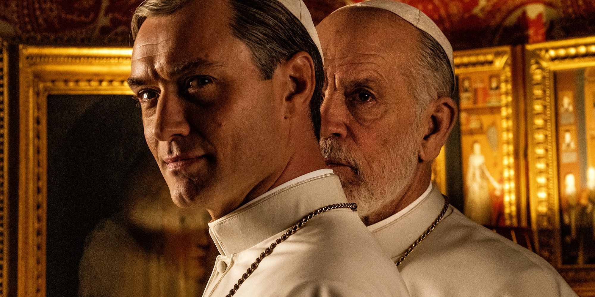 Jude Law and John Malkcovich in The New Pope HBO