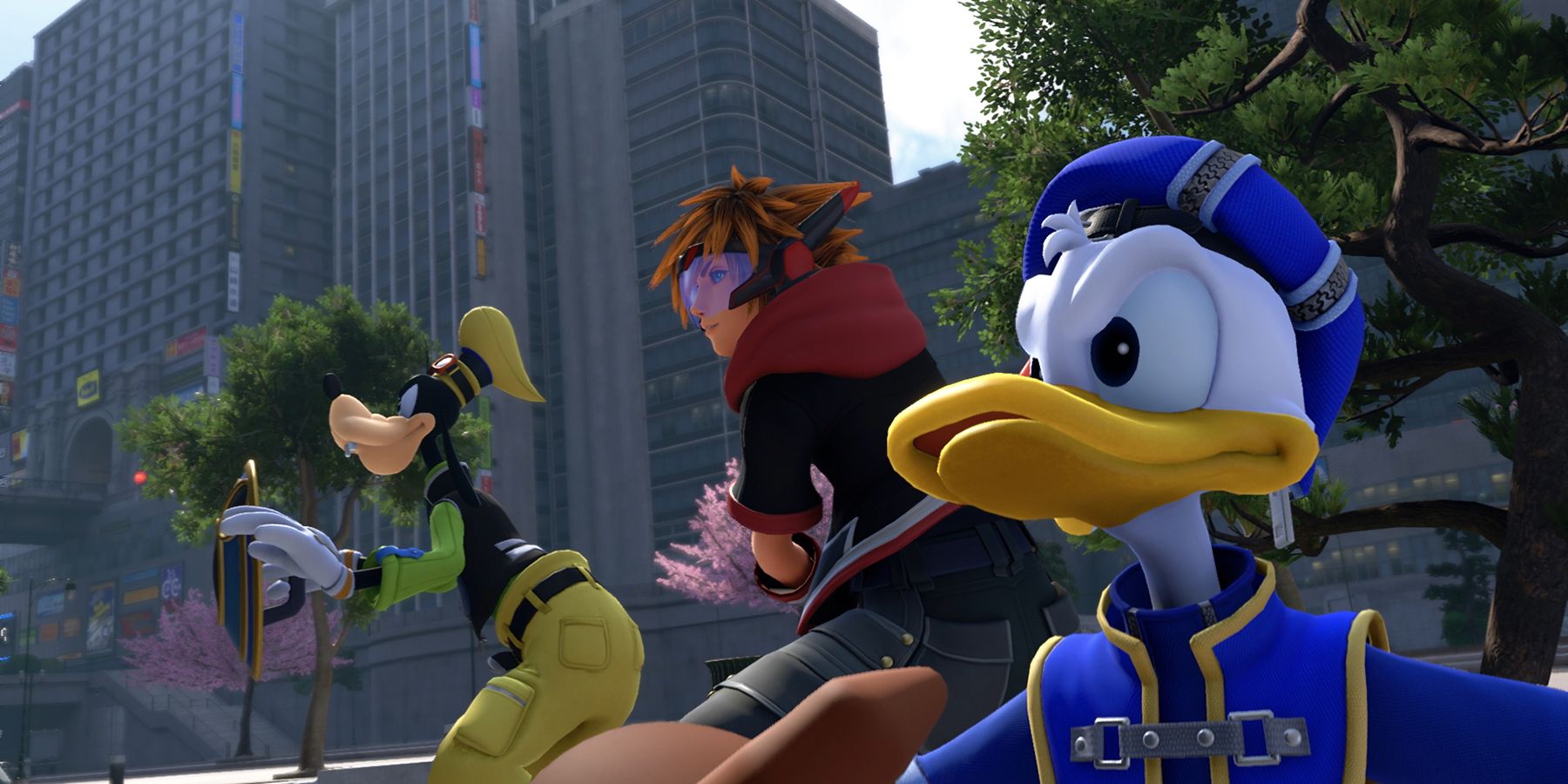 Sora, Goofy, and Donald in Kingdom Hearts 3 