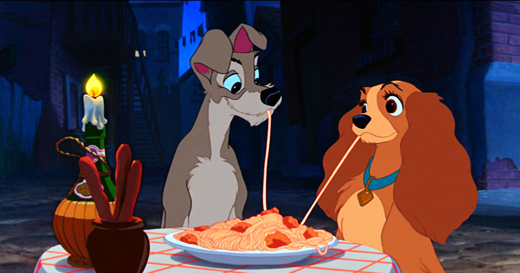 Lady And The Tramp Eating Pasta