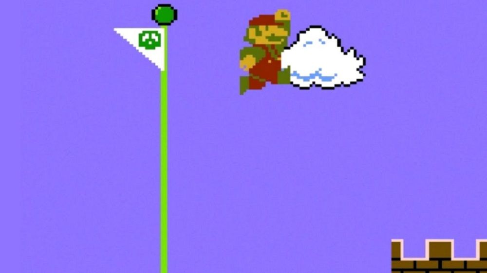 Mario Jumping Over Flagpole in Super Mario Bros