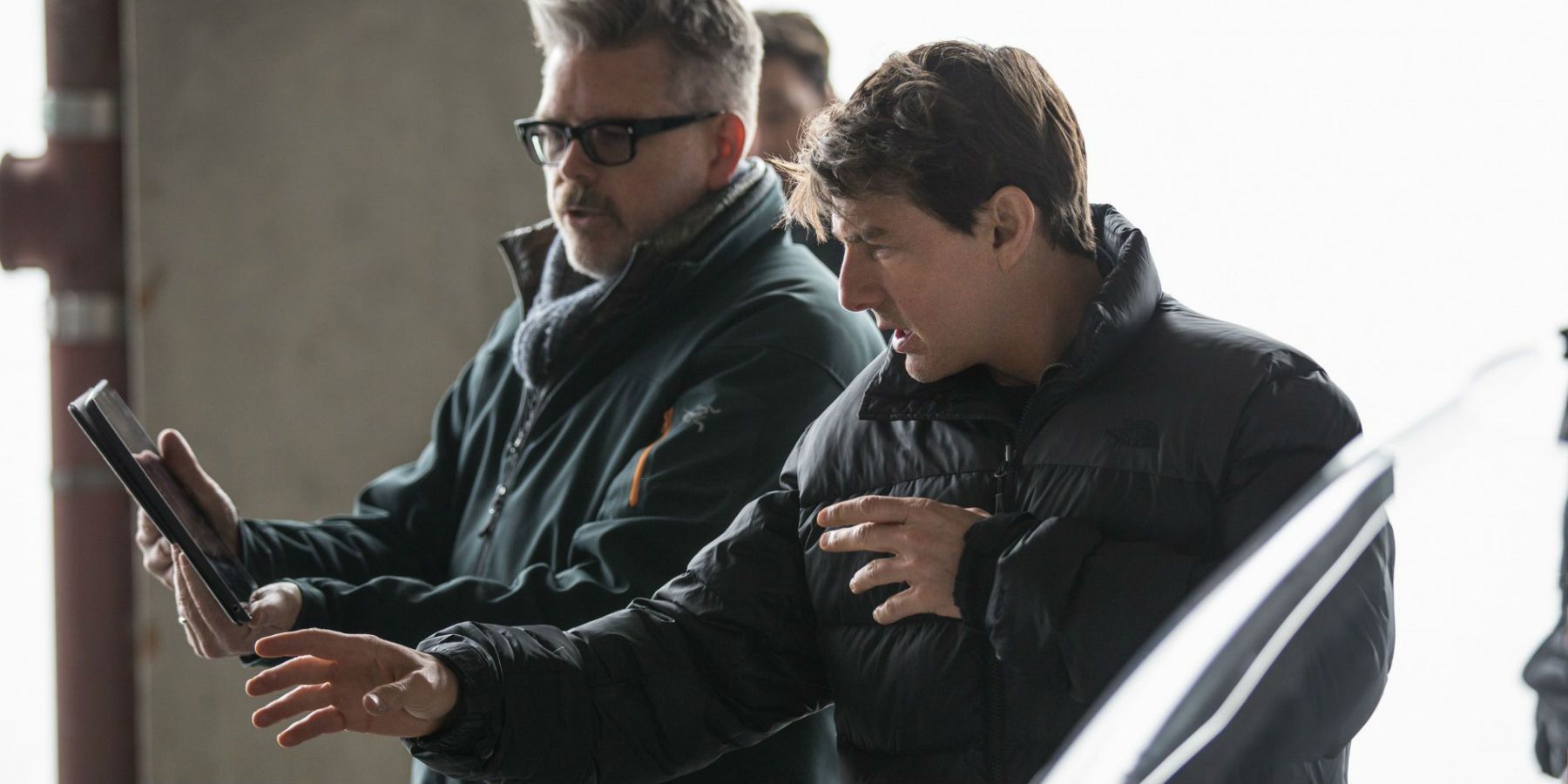 Christopher McQuarrie and Tom Cruise on the set of Mission: Impossible Fallout