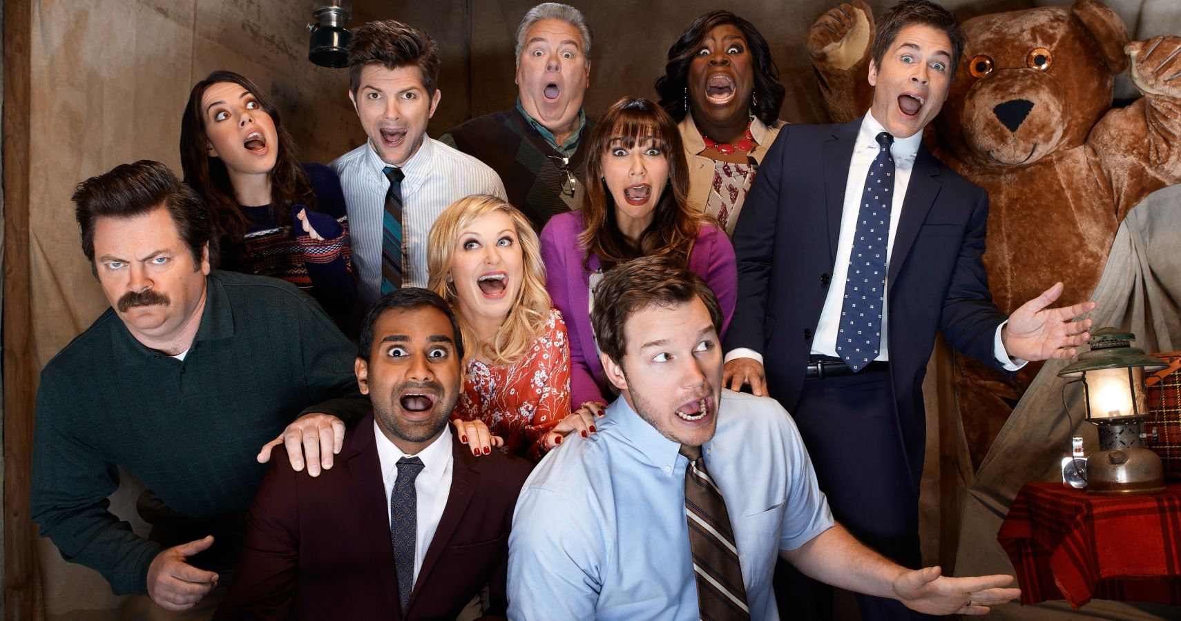 The Parks and Recreation cast looking freaked out.