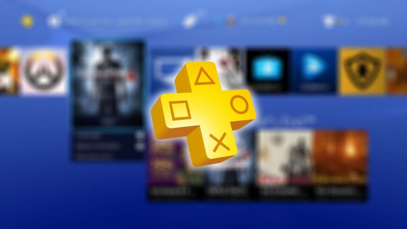 PlayStation Plus logo with blurred background