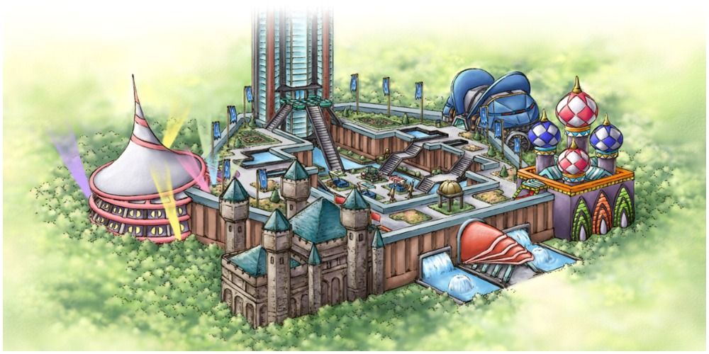 Artwork of the Battle Frontier from Pokemon Platinum. 