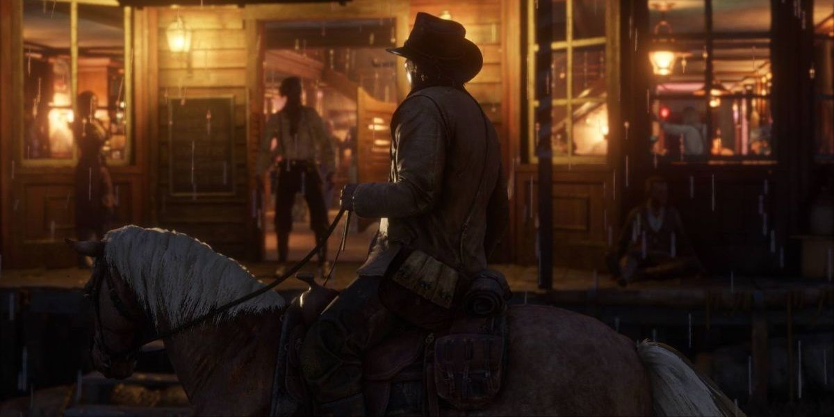 Red Dead Redemption 2 in front of a store