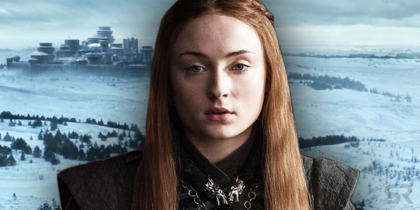 Sophie Turner as Sansa Stark and Winterfell in Game of Thrones