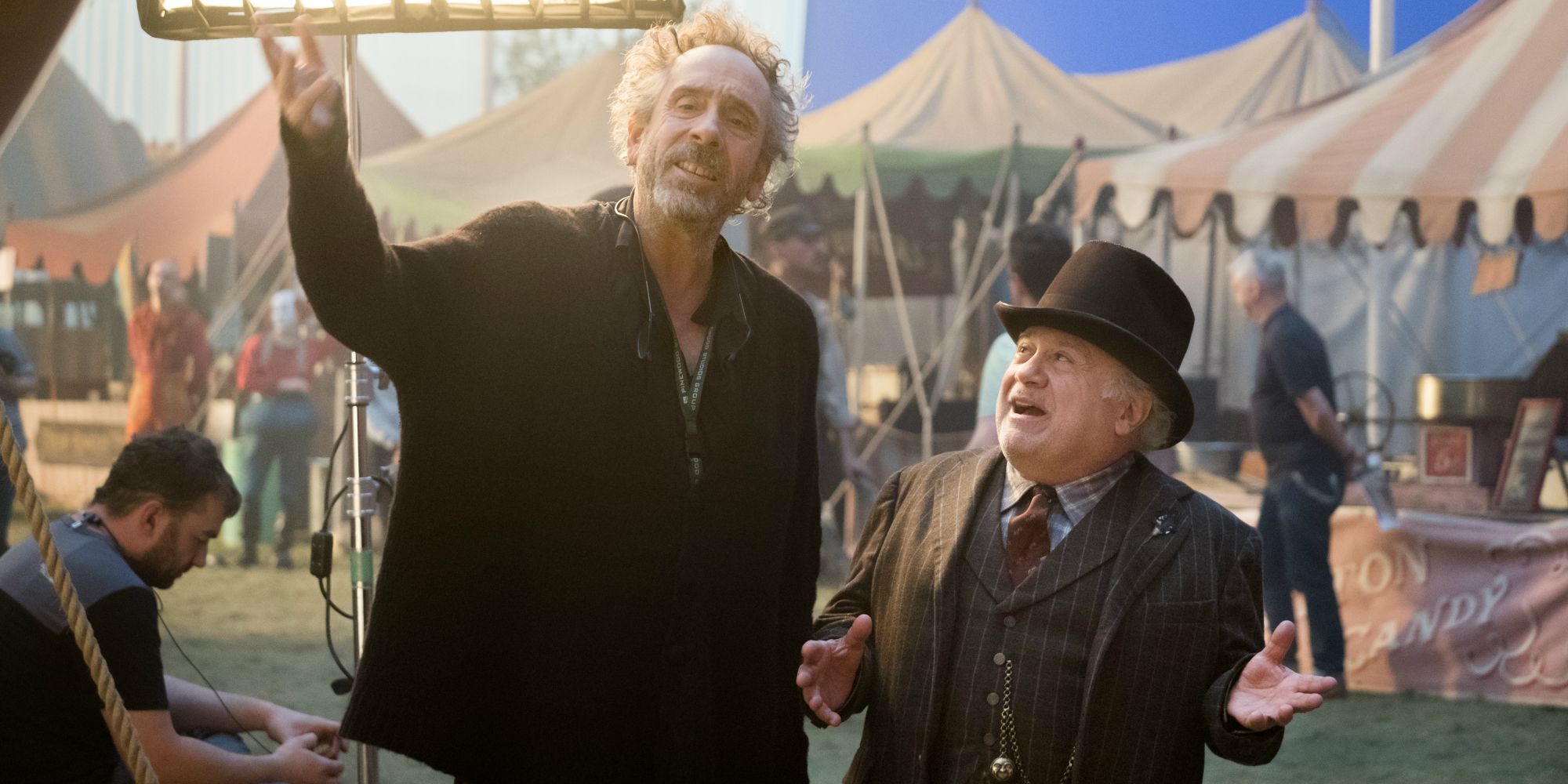 Tim Burton and Danny DeVito on Dumbo set