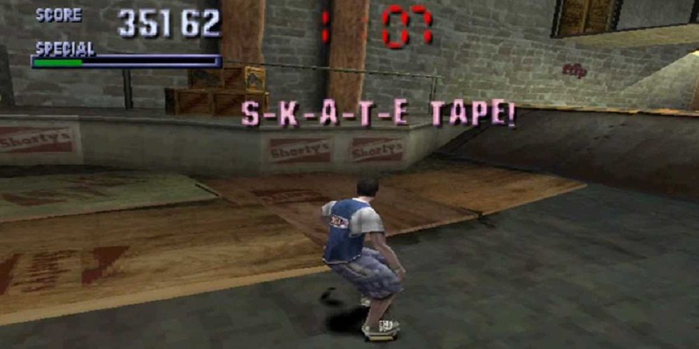Player collects the SKATE tape in Tony Hawk's Pro Skater