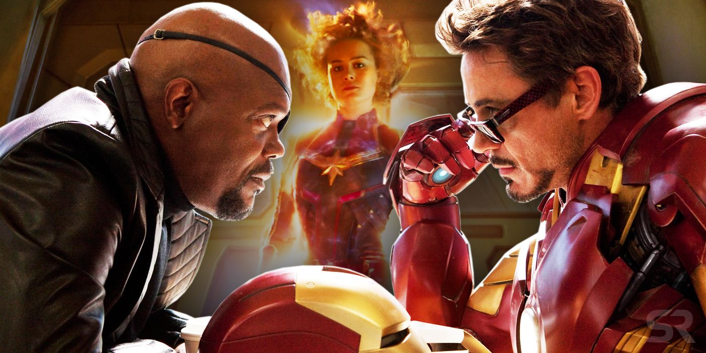 Tony Stark and Nick Fury in Iron Man 2 and Captain Marvel