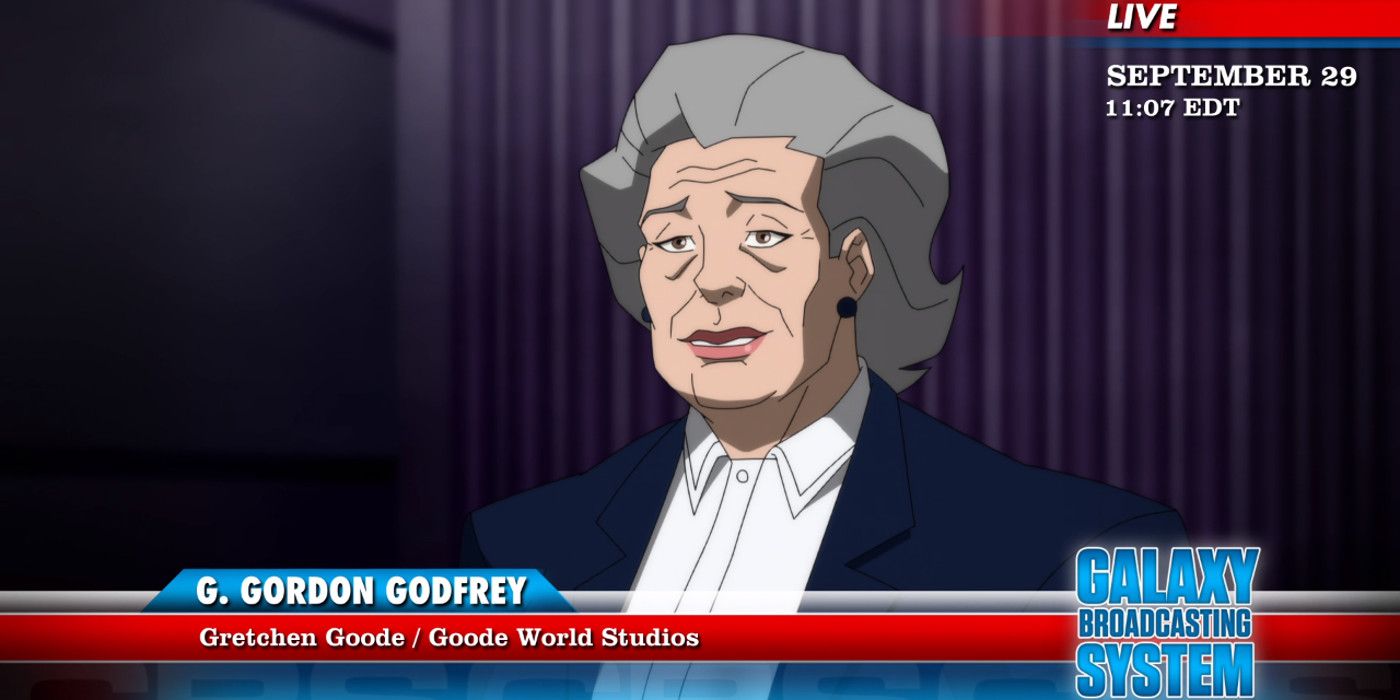 Gretchen Goode giving an interview in Young Justice Outsiders