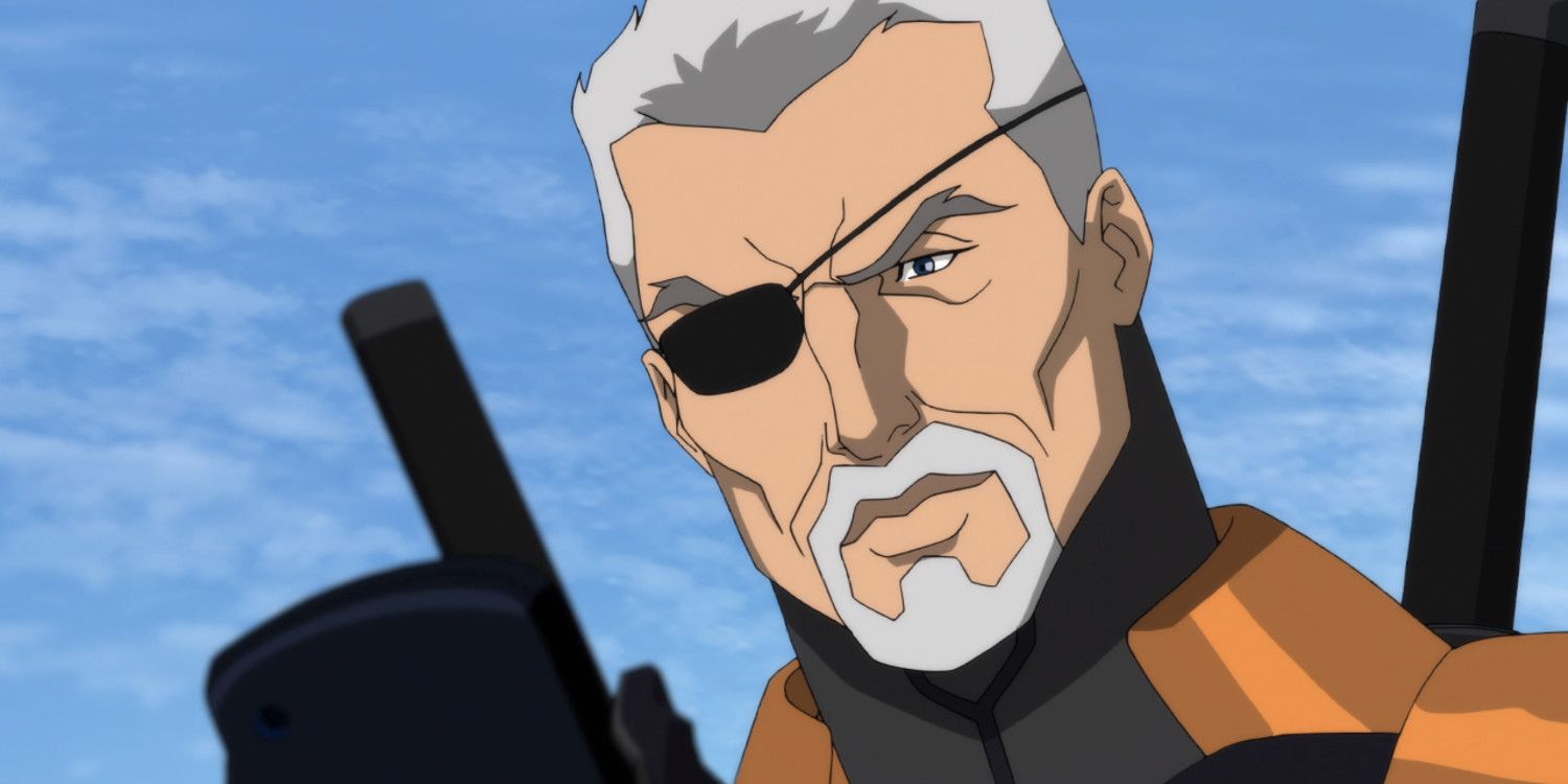 Slade Wilson smiling while looking at a phone in Young Justice 
