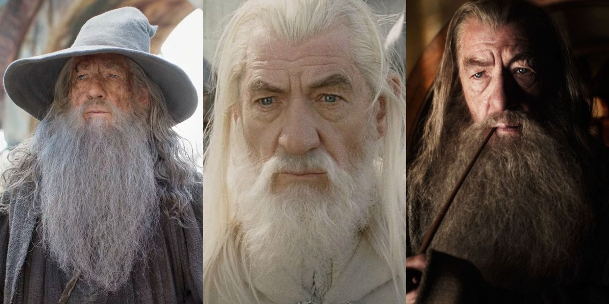 A collage of Ian McKellen as Gandalf in the Lord of the Rings and Hobbit movies