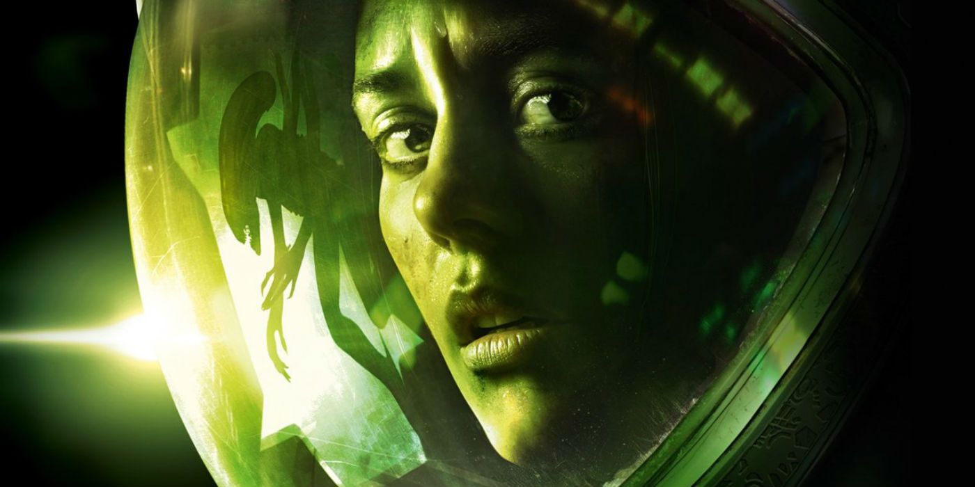 Alien: Isolation promo art featuring Amanda Ripley and the reflection of the Xenomorph in her visor.