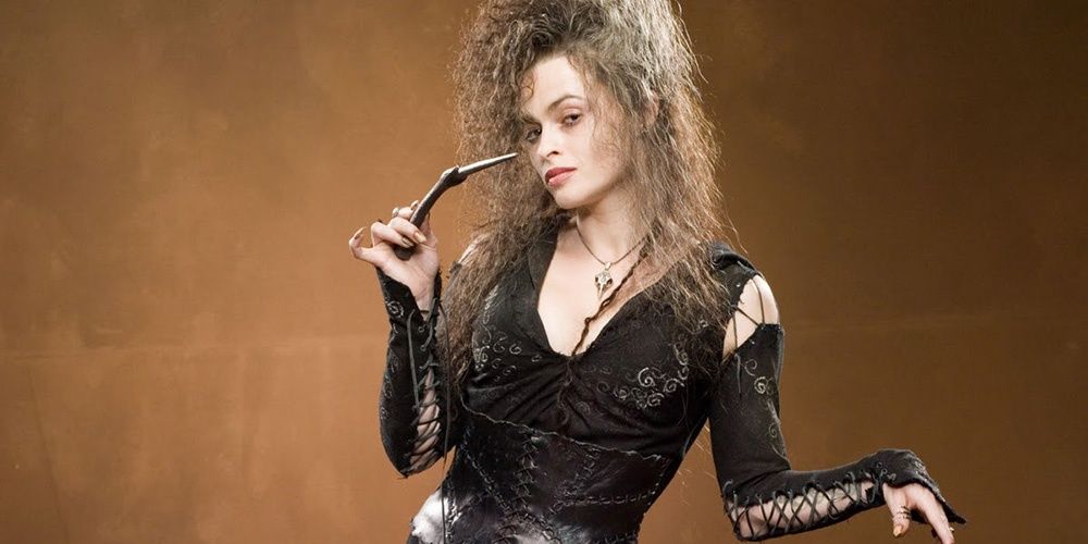 Bellatrix Lestrange holds her wand in Harry Potter