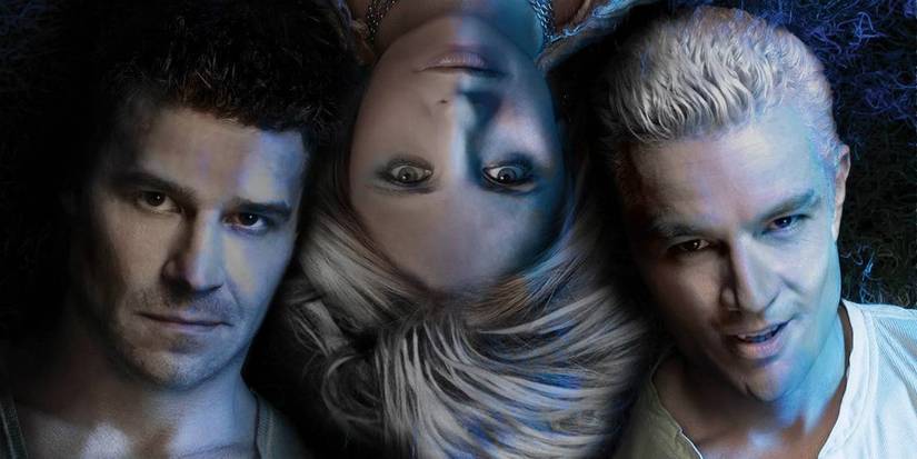 Angel, Buffy, and Spike in Entertainment Weekly's 20th anniversary photoshoot for Buffy the Vampire Slayer