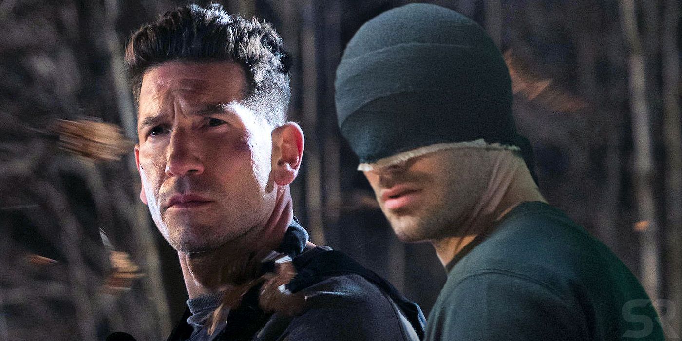 Blended image showing Punisher and Daredevil.