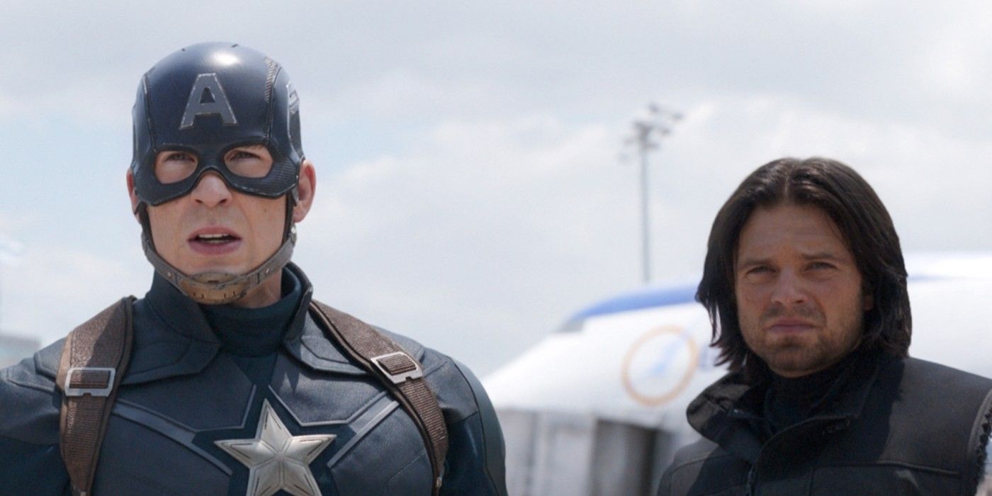 Chris Evans as Captain America Steve Rogers and Sebastian Stan as Bucky Barnes Winter Soldier in Civil War