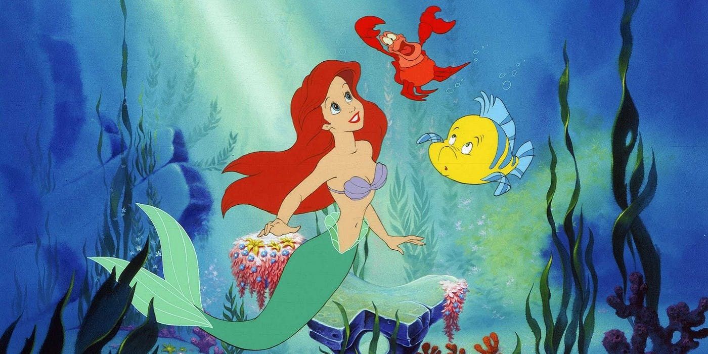 Ariel, Sebastian, and Flounder in the animated Little Mermaid