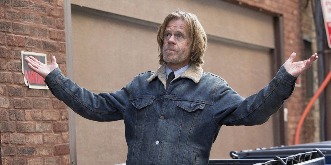Frank Gallagher with his arms out in Shameless